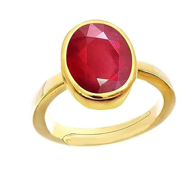 AARADHYA GEMS16.25 Ratti Natural Certified Ruby/Manik Birthstone/Astrology/Rashi Ratan Adjustable Gold Plated Ring for Men & Women-image-2