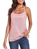 kayamiya Women's Sleeveless Sparkle Shimmer Camisole Vest Sequin Tank Tops Pink L