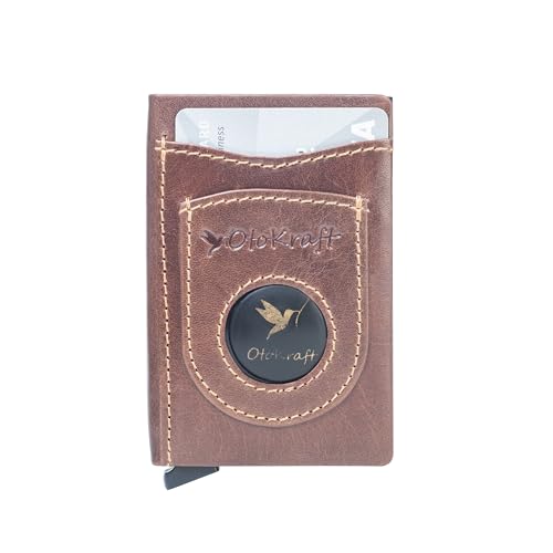 AirTag Wallet for Men – Pop-Up Card Holder RFID Blocking Slim Leather Wallet with Built-in AirTag Holder, Holds 8 Cards & Cash, ID Window, Internal Slots, Premium Full Grain Leather