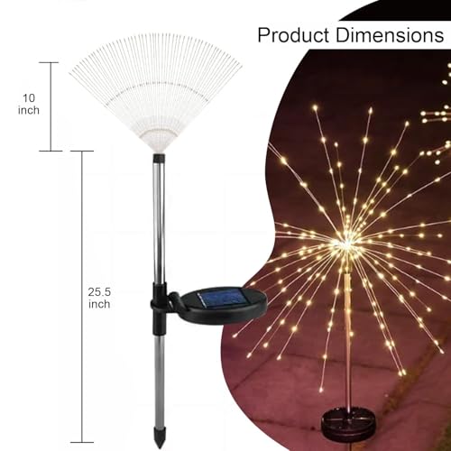 Image of GIGALUMI GL-508 120 LED Solar Firework Light with 2V Panel 8 Modes 600mAh Ni-MH Battery Starburst String Lamp for Party Decor Patio Pathway Lawn Yard (Pack of 1, Warm White)