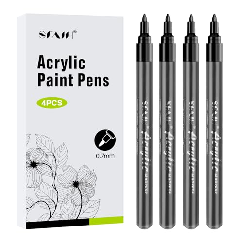 Image of SFAIH Black Paint Markers Pens -4 Pack 0.7MM Fine Tip Acrylic Markers for Rock Rock Painting, Bold Lettering, Poster Making, Labeling, Wood Signs