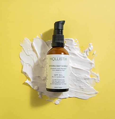 Image of Hydra Day Shield Sunscreen SPF 50 PA+++ | 72 hour Hydration All Skin Types | Broad Spectrum UVA & UVB Protection | Lightweight, Water & Sweat Resistant | No White Cast for Women & Men | 50ml