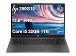 HP 250 G10 Laptop (15.6" FHD IPS Anti-glare, Intel i5-1334U, 32GB RAM, 1TB SSD, 10-Core(> Ryzen 7-7730U)), Business, College, Military Grade, Webcam w/Shutter, Numeric Keypad, HDMI, Win 11 Pro