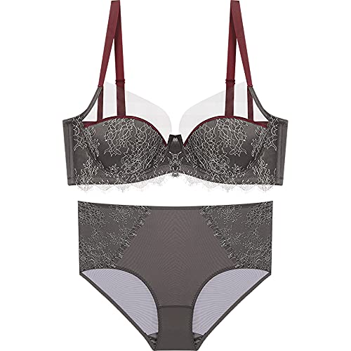 Ensemble soutien-gorge plongeant galbant en dentelle rose marron 80C avec armatures