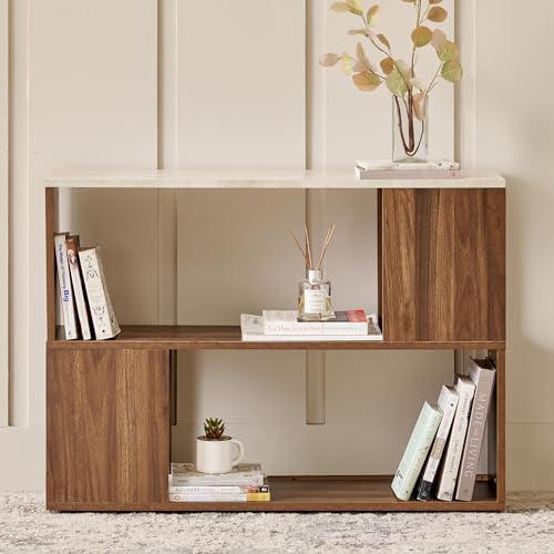 Image of Home Centre | Addison 2-Tier Book Shelf | Engineered Wood | Brown | 1 Year Warranty