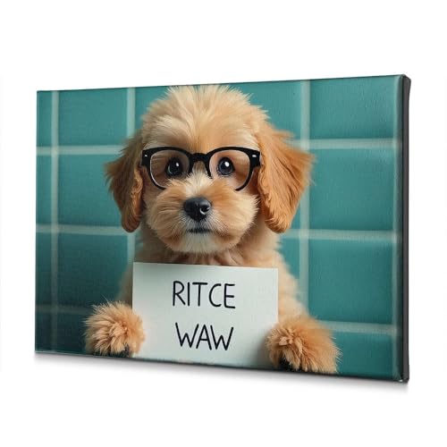 Toile décorative de salon avec chiot à lunettes pour mur chaleureux