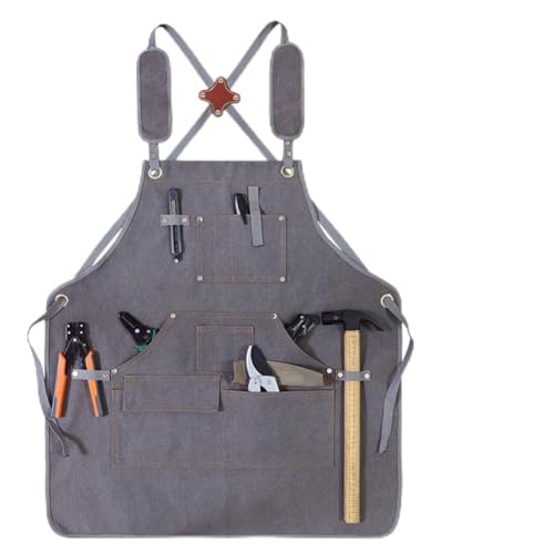 NbgrvB Tablier de travail pour le travail du bois et le jardinage, toile épaisse résistante à l'usure avec plusieurs poches de rangement, fond fendu, gris foncé