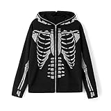 Kaipiclos Mens Womens Zip Up Hoodies Oversized Rhinestone Skeleton Hoodie Sweatshirt Jacket 90s Hara