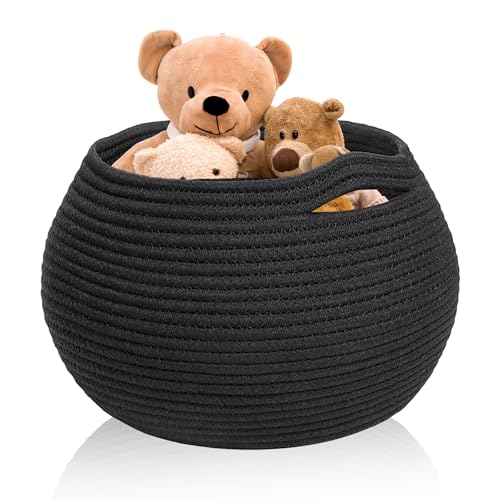 Aufbewahrungskorb, 25x21cm Korb Geflochten Schwarz Korb Baumwollseil Rund Faltbare Vielseitiger Aufbewahrungskorb WäSche Handtuch Toilettenpapier...