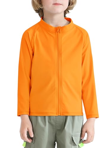 Cooraby Baby Toddler Boys Long Sleeve Rash Guard Swim Shirts UPF 50+ Sun Protection Zip Up Quick-Dry Water Beach Shirts Orange