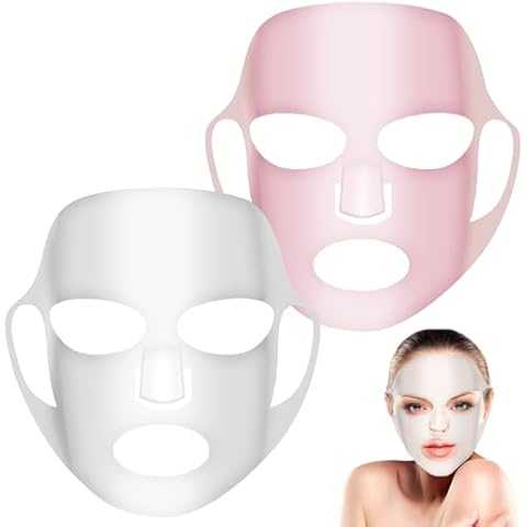 COMNICO 2 Sheets Silicone Face Mask Cover, Reusable Anti-Wrinkle Face Mask Holder Moisturizing 3D Facial Mask Cover Prevent Evaporation Falling Skincare Beauty Spa (Transparent+ Pink) Cover
