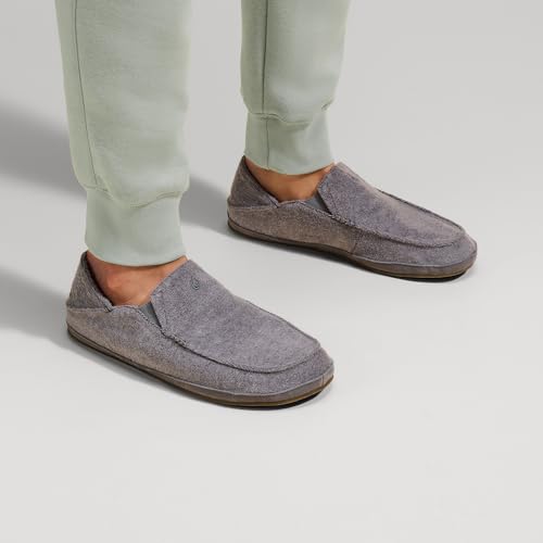 Image of OluKai Moloa Hulu Men's Wool-Blend Slippers, Soft & Heathered Knit Slip On Shoes, Suede Leather Foxing, Drop-In Heel Design