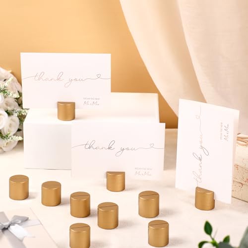 Image of Affrolling 48 Pcs Gold Place Card Holders Wooden Table Number Holders Bulk Mini Cylinder Table Stand for Name Cards Photo Picture Menu Tag Display Wedding Birthday Party Banquet Restaurant