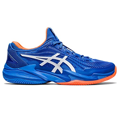 Tenis ASICS Court FF 3 Novak Clay (Saibro) Masculino Azul Branco e Laranja Modelo 2023 (br_footwear_