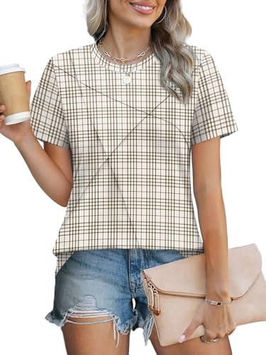 Image of XIEERDUO Womens Summer Tops 2026 Pleated Round Neck Short Sleeve Shirts Business Casual
