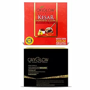 Kesar Fairness Glow Facial Kit165 Gm & OxyGlow Herbals Golden Gold Radiance Facial Kit 165 Gm (Combo Pack)