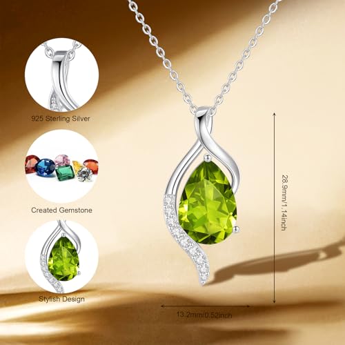 FANCIME Birthstone Necklace for Women Teardrop Cubic Zirconia Necklace S925 Sterling Silver Gentle Love Birthday Gifts for Mom Women, 16"+2" Inches2