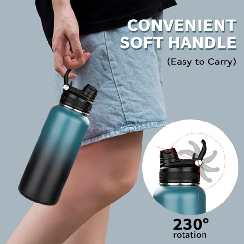 Image of 32 oz Insulated Water Bottle with Leak-proof 2-in-1 Straw and Spout Lid,Stainless Steel Sports Water Bottle with Handle,Double Wall Vacuum Metal Water Flask for Travel Camping School(Indigo black,4)