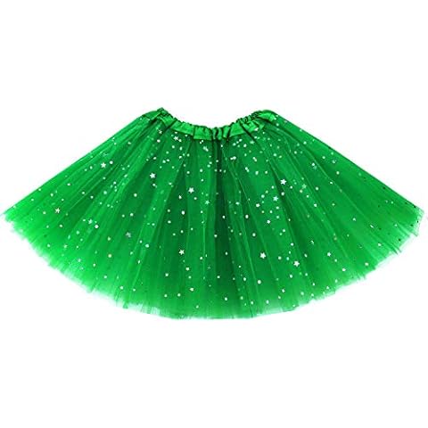 Auranso Girls Tutu Skirts Toddler Baby 3 Layers Tulle Sequin Star Ballet Dance Tutu Skirt for Girls 2-8 Years Green Cover