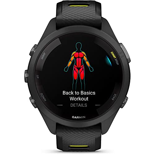 Image of Garmin Forerunner 265S Running Smartwatch, Colorful AMOLED Display, Training Metrics and Recovery Insights, Black and Amp Yellow, 42 mm (Renewed)