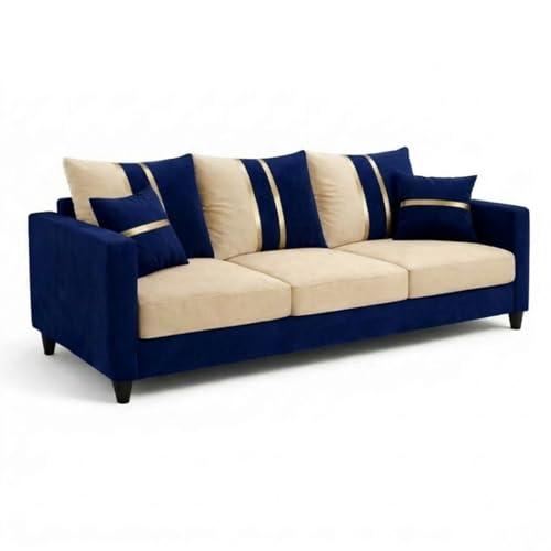 Image of Jester Plush Comfort Sofa | 3 Seater | Luxury Velvet Suede Fabric | Modern Living Room Sofa |Dark Blue - Cream