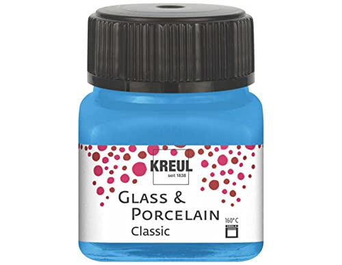 KREUL 16219 - Glass & Porcelain Classic hellblau, im 20 ml Glas, brillante Glas- und Porzellanmalfarbe auf Wasserbasis, schnelltrocknend, deckend