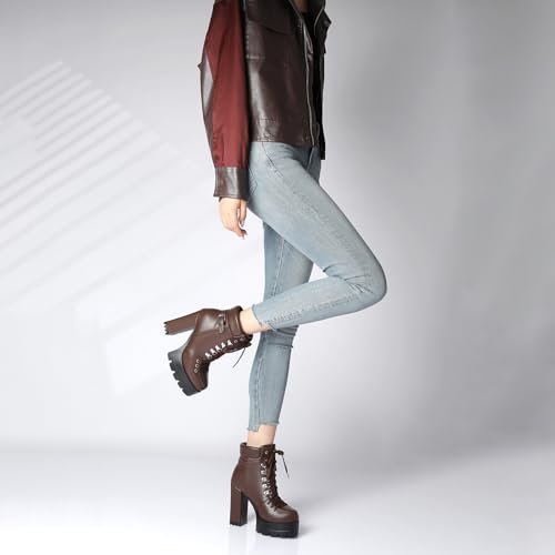 Image of Susanny Sexy High Heels for Women Boots Round Toe Platform Booties Lace Up Suede Side Zipper Ankle Bootie