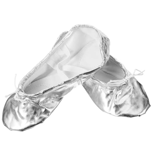 Boys and Girls Pu Leather Ballet Practice Shoes Non- Dance Shoes for Girls Silver for Yoga Gymnastics and Ballet Training