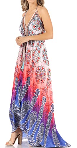 Image of Sakkas Lizi Womens Maxi High-Low Halter Handkerchief Long Dress Beach Party