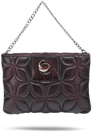 Cuadra Women's Wine Python Leather Shoulder Bag with Chain - Image 3