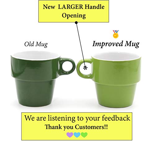 The Original Gypsy Color 8 OZ. Americano Stacking Coffee Mug Set with Metal Stand, Multi Colored Hand Glazed Ceramic Stoneware