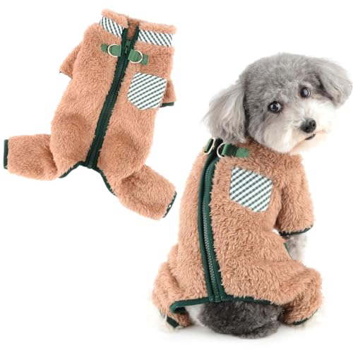 DICOCO 犬服 秋冬 背中ファスナー 着脱簡単 犬 長袖 背中開き 犬 コートパピーサイズ有 犬の服 子犬服(XS-XL)ノースリーブ ドッグウェア 犬 猫 防寒 暖かい 犬 コート服 牽引ロープハング可能(ライトブラウン、L)