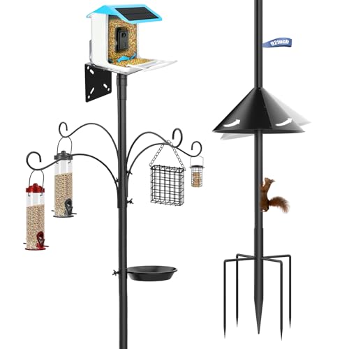 Bird Feeder Pole with Squirrel Proof Baffle-92 Inch Heavy Duty House Poles with Bath & 4 Hooks, Bird Feeding Station (NO House & Feeders)