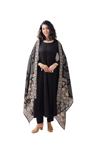 Toochki Women's Rayon Ethnic Kurta Set (Toochki279-Krs/M_Black