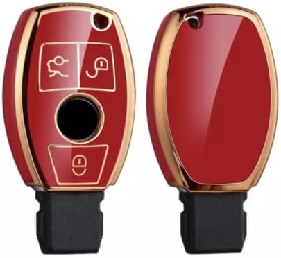 StyleC Remote car key case cover fob compatible with MERCEDES BENZ 3 button case (Red-Gold)