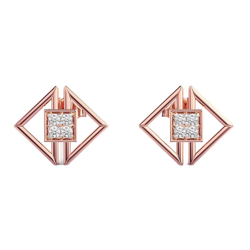 Clous d'oreilles doubles triangles argent 925 plaqué or pierre ronde 0.155 crt