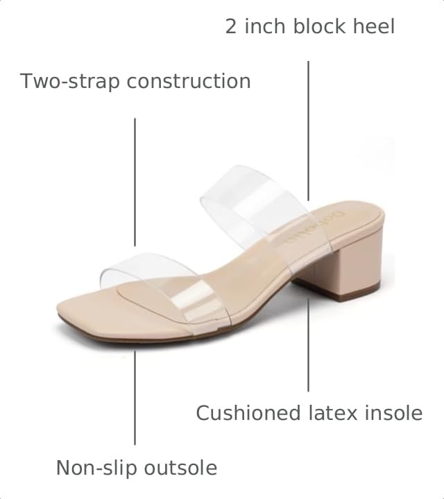 Image of Women's Heeled Sandals Two Strap Square Open Toe Heels 2-Inch Chunky Sandals Dress Shoes Wide Feet Friendly