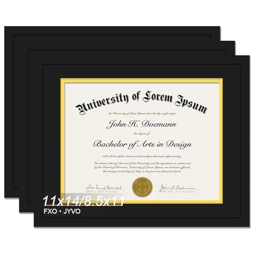 Fxojyvo Black 11 x 14 Diploma Frame Set of 3, Display Document 8.5x11 with Mat or 11x14 Without Mat, Certificate Frame with Black&Gold Mat for Masters Associates Bachelor Degree - 3 Packs
