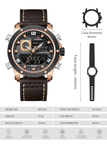 Image of NAVIFORCE NF9236 Japanese Movement Military Style Leather Strap Analog-Digital Watch