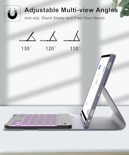 Image of Backlit Keyboard Case for Samsung Galaxy Tab A9 Plus 11 Inch 2023, Detachable Keyboard for Galaxy A9+ Plus with Pen Holder, Backlight Keypad Cover for Samsung Tab 11'' SM-X210 /X216 /X218, Lavender