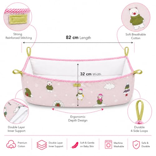 Image of Traditional Baby Khoyu /Cotton Cradle Cloth for Ghodiyu /Jhula /Palna with Astar Double Layer Support | Cloth for Cradle Stand Use Snow Print (Pink)