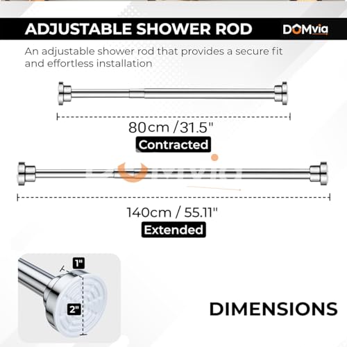 Image of Adjustable Curtain Rod Without Drilling | Extendable Curtain Rod | Stainless Steel | Anti-Skid | 80-140 CM | For Bathroom, Window & Wardrobe - Silver