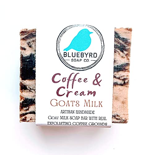 BLUEBYRD Soap Co. Coffee and Cream Exfoliating Soap Bar for Women | Coffee Lovers Bath Soap Gift | Exfoliate Naturally with Coffee Grounds| Goat Milk Soap Bars – For Eczema, Psoriasis & Dry Sensitive Skin. | All Natural Soap For Women (COFFEE)