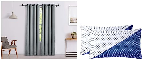 Image of Amazon Brand - Solimo Room Darkening Blackout Door Curtain, 7 Feet, Set of 2 (Grey) Premium Bed Pillow, Diagonal Blue and White, 43 x 69 cm