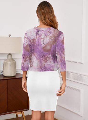 Image of Iandroiy Women's 3 /4 Sleeve Cropped Cardigan Sweaters Open Front Bolero Short Shrugs (Medium, FP Ink Purple)