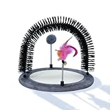 SMOUATOU Interactive Toy with Scratching Pads for Indoor Cats,Interactive Cat Toy with Feather Toys and Self-Grooming Brush,Interactive Cat Toy for Indoor Cats,Grey (Round)