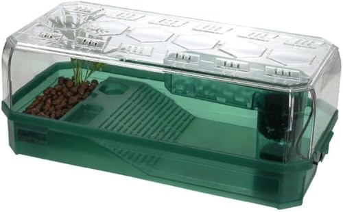 Yinxiufa カメ 水槽 底部排水爬虫類飼育箱 水を交換する必要はありません サンテラス付きの脱出防止水陸両用生息地 高めのフェンス 取り外し可能な脱出防止カバー 多重濾過循環水浄化 スペース不要 (46*23*16.5CM)