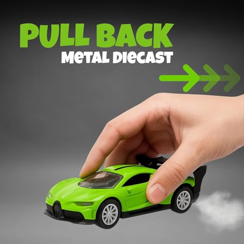 Image of Bugatti Die Cast 1:32 Scale Metal Pull Back Car | Premium Alloy Toy Vehicle with Openable Doors | Realistic Mini Racing Model Car Toy for Kids Boys Girls | Durable Collectible Gift Green