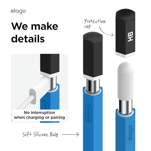 Image of elago Classic Pencil Case Compatible with Apple Pencil (USB-C), Perfect Grip, Protective Skin, Silicone Sleeve, Supports Magnetic Attachment [Blue]