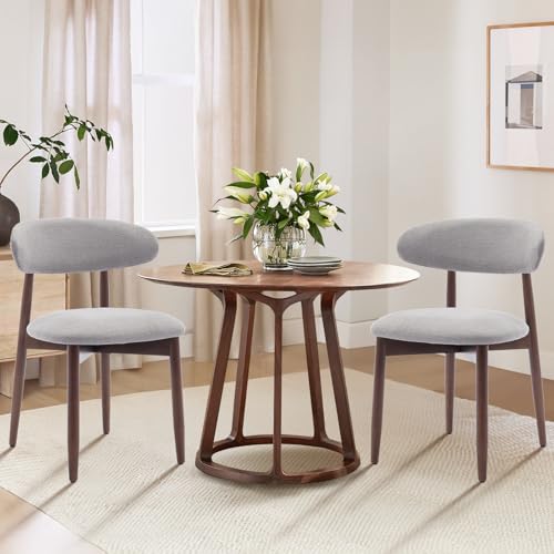 COLAMY Wooden Dining Chairs Set of 2, Modern Fabric Upholstered Kitchen Side Chairs, Farmhouse Dining Room Chair with Foot Pegs, Light Grey by COLAMY - Used condition - CA$239.19